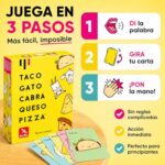 Juego familiar Taco Gato Cabra Queso Pizza con cartas ilustradas