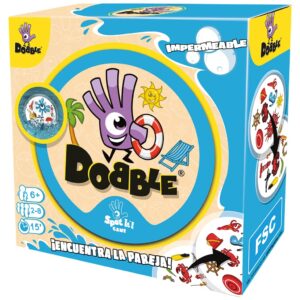 Asmodee Dobble Waterproof Observation and Speed Card Game for Children and Adults, Board Game, 15 Minutes of Game, Ages 6, 2-8 Players, Spanish