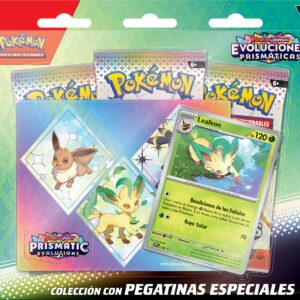 Pokémon Collection with Special Scarlet and Purple Stickers-Prismatic Evolutions - Leafeon by JCC Pokémon (1 Holographic Card & 3 Upgrade Packs)