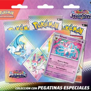 Pokémon Collection with Special Scarlet and Purple-Prismatic Evolutions Stickers - Sylveon by JCC Pokémon (1 Holographic Card & 3 Upgrade Packs)