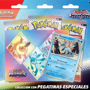 Pokémon Collection with Special Scarlet & Purple-Prismatic Evolutions Stickers - Glaceon by JCC Pokémon (1 Holographic Card & 3 Upgrade Packs)